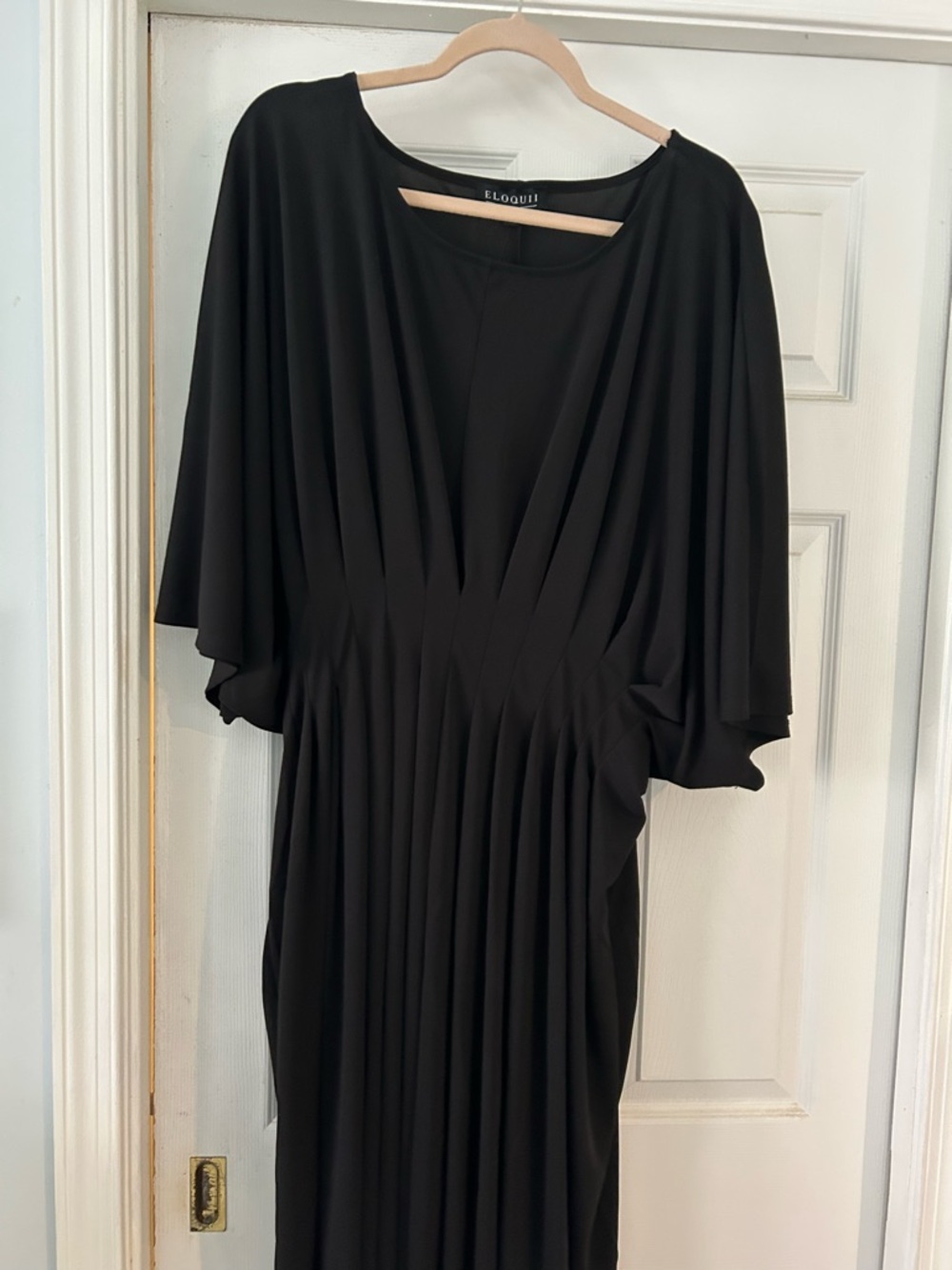 Eloquii Black Draped Maxi Dress with Pleated Waist